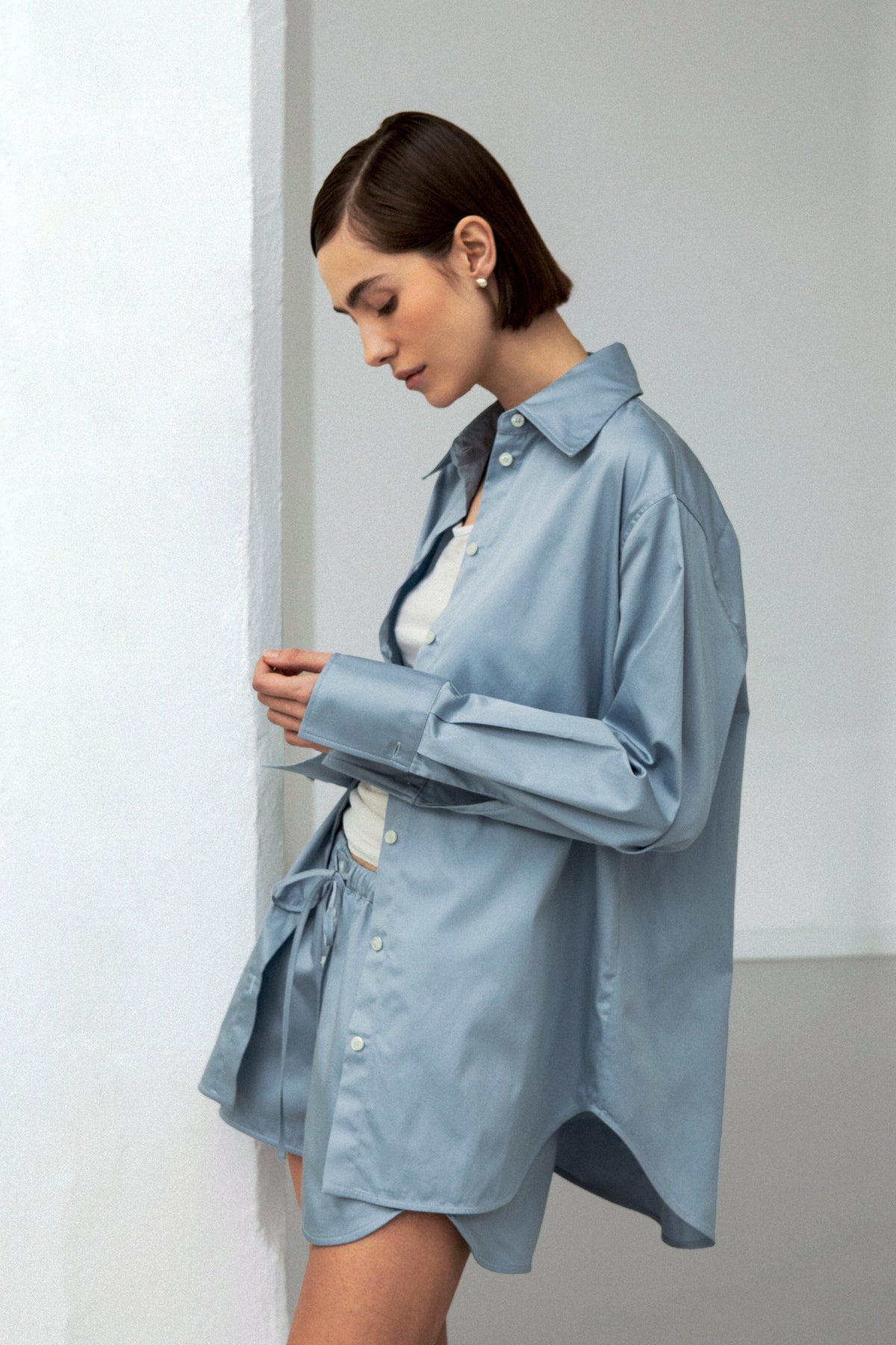 Aura Oversized Shirt in Blue Calcite by Laete
